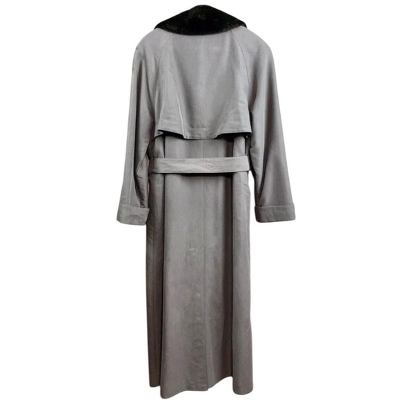 Cloud Nine Faux Fur Belted Buttoned Trench Coat Jacket Gray Brown Size Small - Picture 2 of 9